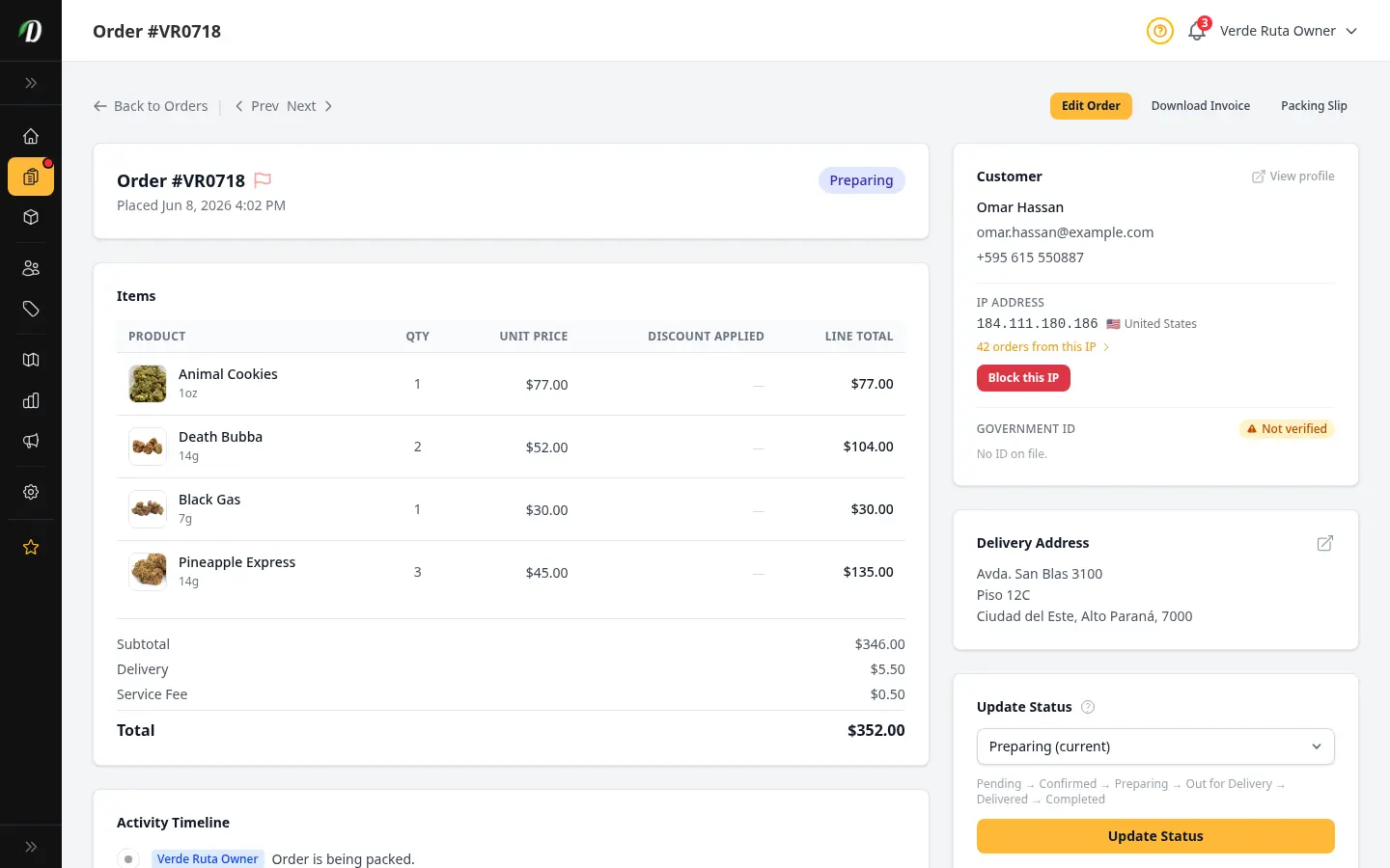 New order notification on the DabDash vendor dashboard