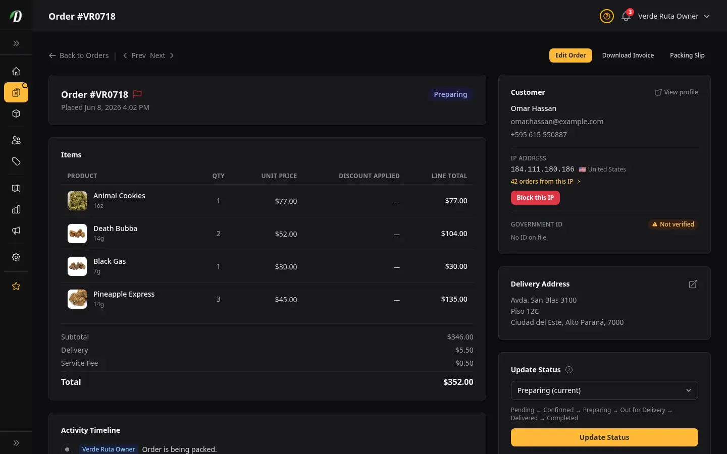 New order notification on the DabDash vendor dashboard